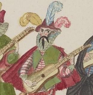 Detail from 'Entrée Des Espagnolz Joueurs de guitaire' (1625) by Daniel Rabel. Source: Gallica | Bibliothèque Nationale de France